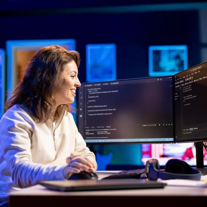 joyous developer showing happiness after securing company servers 482257 121768 2